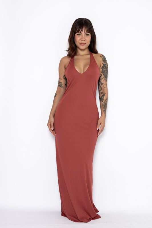 VESTIDO DECOTE - OCRE