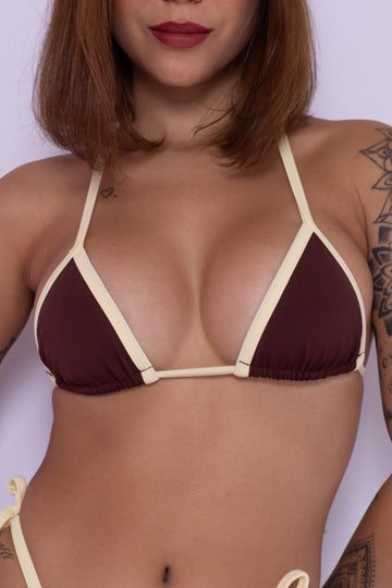 TOP CORTININHA MINI - MARROM E BUTTER CREAM (PRÉ-VENDA)