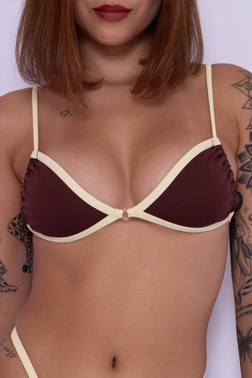 TOP FIORE - MARROM E BUTTER CREAM (PRÉ-VENDA)
